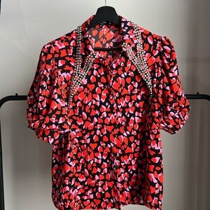 Beulah heart print rhinestone collar blouse